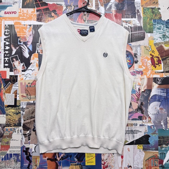 Chaps Other - Chaps‎ V-Neck Sweater Cream Cotton Men's Size M V-Neck Pullover Casual